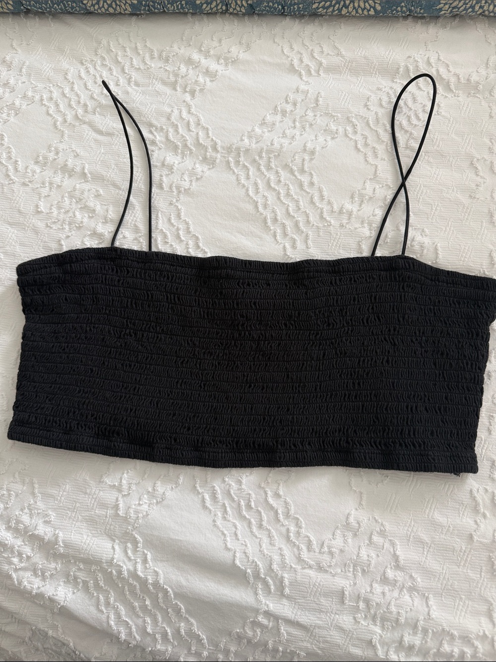 Anthropologie Black Smocked Spaghetti-Strap Crop Top